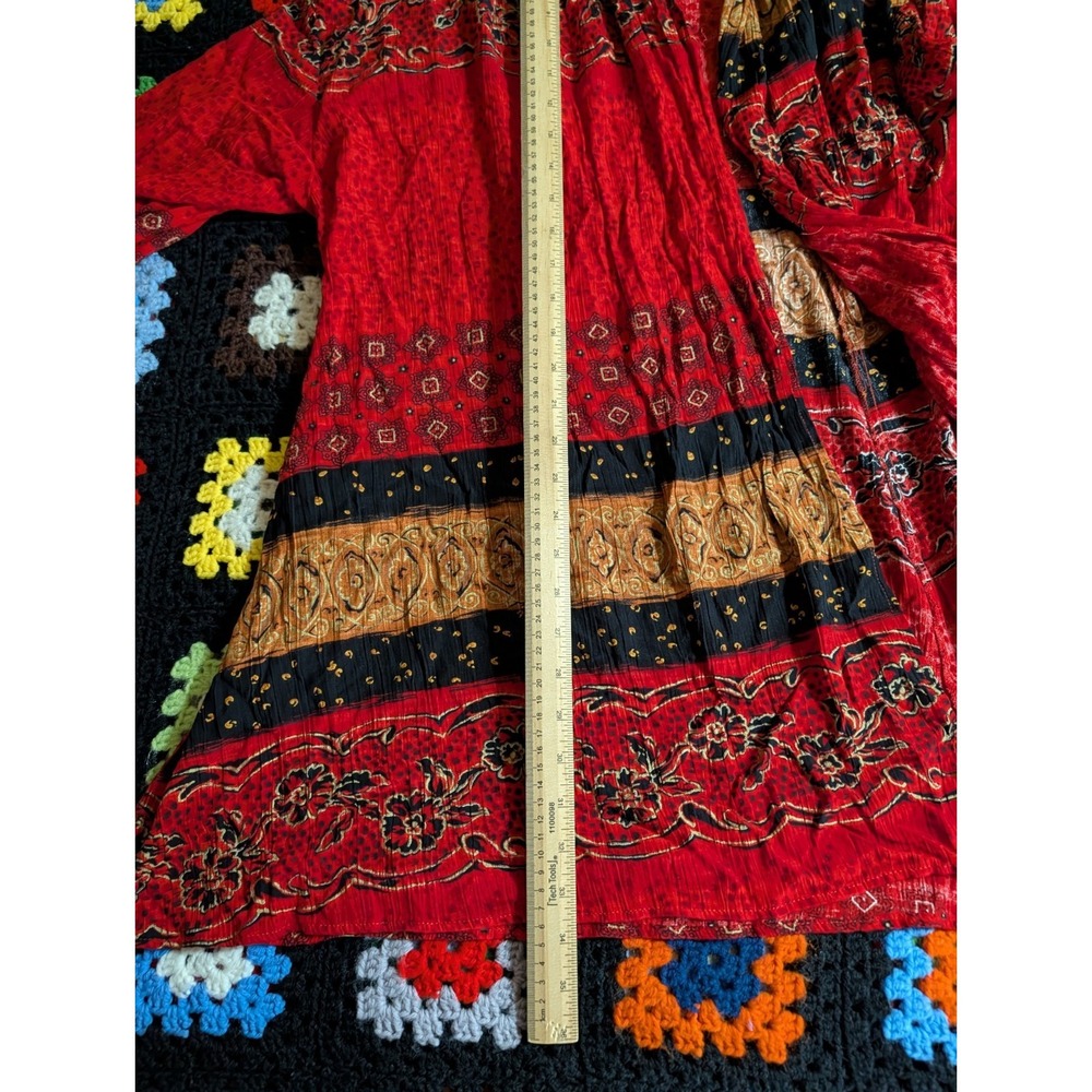 Sharon Anthony Womens Size 20W Cardigan & Skirt 16W Crinkle Gauzy Boho Red Artsy - Picture 3 of 16